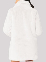 New White Pockets Turndown Collar Long Sleeve Faux Fur Coat