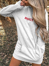 New White Monogram Print Pockets Hooded Long Sleeve Casual Pullover Sweatshirt