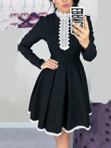 New Black Patchwork Lace Pleated Tutu Long Sleeve Homecoming Party Midi Dress New Black Patchwork Lace Pleated Tutu Long Sleeve Homecoming Party Midi Dress