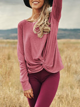 New Pink Irregular Round Neck Long Sleeve Casual Pullover Sweater New Pink Irregular Round Neck Long Sleeve Casual Pullover Sweater
