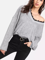 New Grey Pockets Long Sleeve Round Neck Going out Sweater