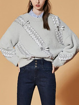 New Grey Pockets Long Sleeve Round Neck Going out Sweater