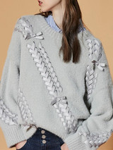 New Grey Pockets Long Sleeve Round Neck Going out Sweater