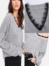 New Grey Pockets Long Sleeve Round Neck Going out Sweater