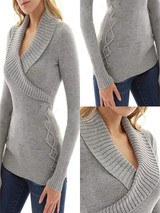 New Grey Pockets Long Sleeve Round Neck Going out Sweater