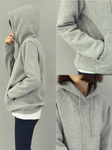 New Grey Drawstring Round Neck Long Sleeve Going out Sweatshirt