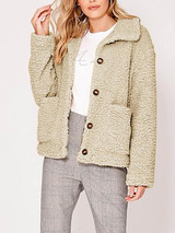 New Khaki Buttons Pockets Turndown Collar Long Sleeve Streetwear Outerwear