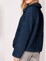 New Dark Blue Buttons Pockets Turndown Collar Long Sleeve Streetwear Outerwear