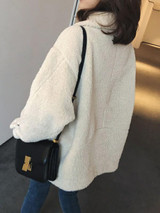 New Beige Fur Pockets Single Breasted Turndown Collar Long Sleeve Casual Coat