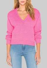 New Pink V-neck Long Sleeve Oversized Knitwear Loose Pullover Sweater New Pink V-neck Long Sleeve Oversized Knitwear Loose Pullover Sweater