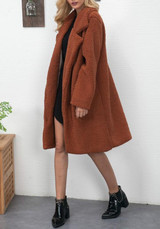 New Brown Pockets Turndown Collar Long Sleeve Fashion Winter Coat