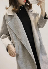 New Grey Pockets Buttons Draped Oversize Turndown Collar Long Sleeve Coat