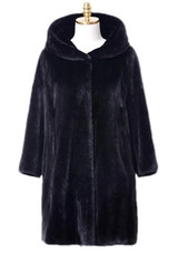 New Black Draped Pockets Oversize Faux Fur Hooded Long Sleeve Coat