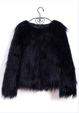 New Black Draped Long Sleeve Faux Fur Fashion Coat