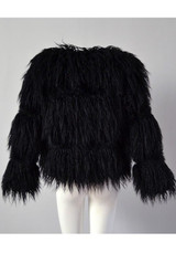 New Black Draped Long Sleeve Faux Fur Fashion Coat
