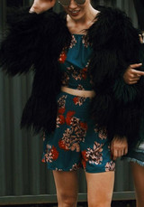New Black Draped Long Sleeve Faux Fur Fashion Coat