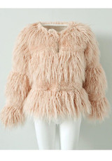 New Pink Draped Long Sleeve Faux Fur Fashion Coat