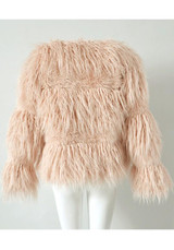 New Pink Draped Long Sleeve Faux Fur Fashion Coat