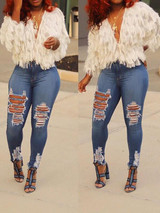 New White Tassel Long Sleeve Fuzzy Fur Teddy Casual Outerwear