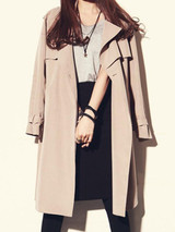 New Khaki Pockets Sashes Slit Turndown Collar Long Sleeve Going out Coat