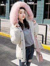 New Beige Patchwork Fur Pockets Drawstring Single Breasted Hooded Long Sleeve Casual Coat