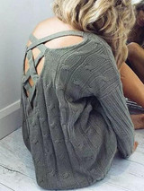 New Grey Cut Out Backless V-neck Fashion Pullover Sweater New Grey Cut Out Backless V-neck Fashion Pullover Sweater