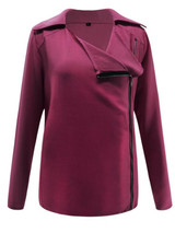New Red Drawstring Zipper Turndown Collar Long Sleeve Casual Outerwear