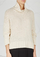New Beige Band Collar High Neck Long Sleeve Pullover Sweater
