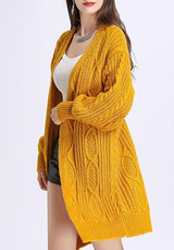 New Yellow V-neck Long Sleeve Cardigan Sweater