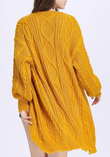 New Yellow V-neck Long Sleeve Cardigan Sweater