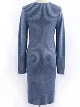 New Blue Irregular V-neck Long Sleeve Casual Midi Dress