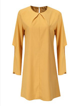 New Yellow Ruffle Round Neck Long Sleeve Fashion Mini Dress