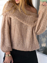 New Khaki Off Shoulder Long Sleeve Casual Pullover Sweater