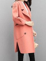 New Pink Pockets Turndown Collar Long Sleeve Going out Coat