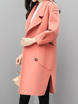 New Pink Pockets Turndown Collar Long Sleeve Going out Coat