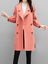 New Pink Pockets Turndown Collar Long Sleeve Going out Coat