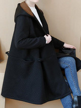 New Black Pockets Buttons Plus Size Hooded Long Sleeve Oversized Coat