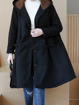 New Black Pockets Buttons Plus Size Hooded Long Sleeve Oversized Coat