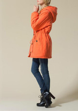 New Orange Plain Buttons Pockets Drawstring Hooded Casual Coat