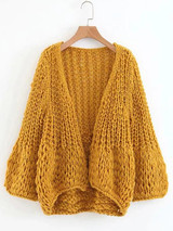 New Yellow V-neck Long Sleeve Going out Cardigan Sweater