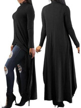 New Black Swallowtail Irregular Long Sleeve High-low Casual Knit Maxi Dress