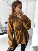 New Camel Sashes Bow Long Sleeve Casual Sweet Going out T-Shirt
