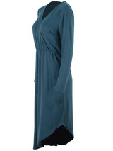 New Dark Green Irregular V-neck Long Sleeve Fashion Midi Dress