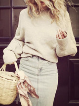 New Beige Round Neck Long Sleeve Casual Pullover Sweater