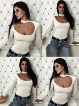 New White Long Sleeve High Waisted Fashion Short Jumpsuit