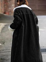 New Black Patchwork Fur Pockets Single Breasted Turndown Collar Long Sleeve Casual Coat