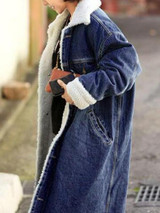 New Black Patchwork Fur Pockets Single Breasted Turndown Collar Long Sleeve Casual Coat
