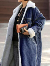 New Black Patchwork Fur Pockets Single Breasted Turndown Collar Long Sleeve Casual Coat
