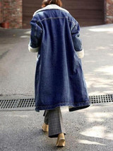 New Black Patchwork Fur Pockets Single Breasted Turndown Collar Long Sleeve Casual Coat