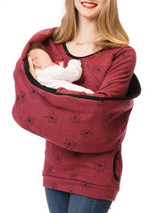 New Red Flowers Print Pockets Round Neck Long Sleeve Casual Maternity Sweatshirt